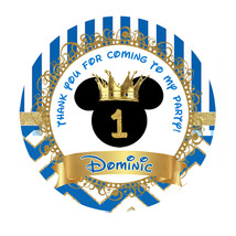 Printed Prince Mickey Mouse Birthday circle round sticker  - $9.32