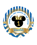 Printed Prince Mickey Mouse Birthday circle round sticker  - £7.36 GBP