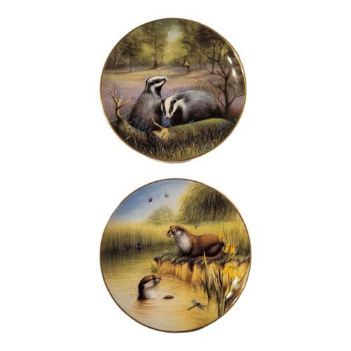 Set of 2 Rare Spode Wildlife Series Plates No. 1 & 4 Otters & Badgers MINT! - $37.99