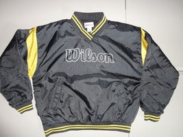 VINTAGE Black Wilson Lined V Neck Pullover Nylon Jacket Fits Adult L Excellent - £31.88 GBP