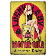 Lucky Lady Motor Oil Gas Service Garage Dealer Pin up Girl Retro Vintage Decor - £10.93 GBP