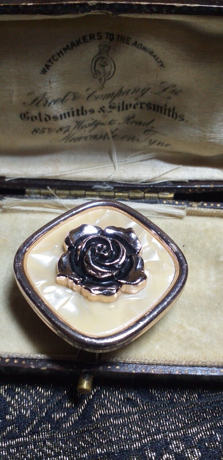 VINTAGE Square Rose Gold Western Germany Faux Mother of Pearl Rose SCARF... - $21.78