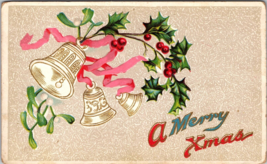 c1910 Christmas postcard Bells Berries holly a1 - £17.01 GBP