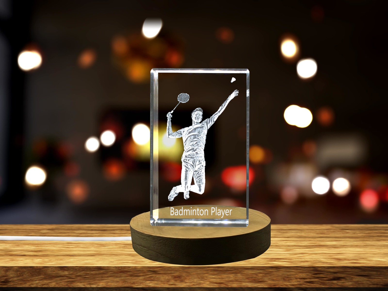 LED Base included |Badminton Player 3D Engraved Crystal 3D Engraved Crystal