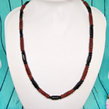 Vintage Red Black Gemstone Beaded Necklace 22&quot; Long - £20.00 GBP