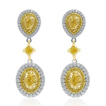 2.95 Carat Natural Fancy Yellow Diamond Drop Dangle Earrings 18k White Gold - £5,864.53 GBP