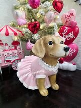 Valentines Dachshund Wearing Pink Dress Pearls Pink Bow Figurine Statue 9" - $42.56