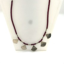 Vintage Sterling Etched Carved Station Accent Amethyst Beaded Bib Necklace sz 17 - £67.26 GBP