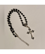 Black Beaded Choker Necklace With Silver Cross Pendant Charm Vintage Got... - $14.79
