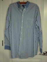 Paul Fredrick Size 17 1/2 neck 36 Sleeve Button Up Dress Navy &amp; white - $14.84