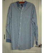 Paul Fredrick Size 17 1/2 neck 36 Sleeve Button Up Dress Navy &amp; white - $20.29 CAD