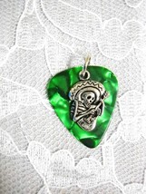Skeleton Man Mexican Classical Guitar Player Green Guitar Pick Pendant Necklace - £3.97 GBP
