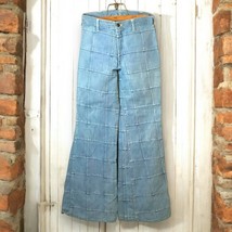 Vintage 70&#39;s Branded Lion Jeans Patchwork Disco Wide Leg Flare Size 33 RARE - $108.46