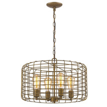 Lynden 4-Light Raw Brass Drum Pendant With Wire Cage Shade - $663.25