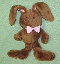 1983 Dakin Bunny 12&quot; Brown Vintage Rabbit Pink Plaid Ears Feet Bow Plush Animal - £12.58 GBP