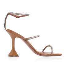 Amina Muaddi gilda ankle strap crystal sandal in Patent Honey - size 35.5 - £330.79 GBP