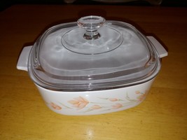 Corning Ware Square Peach Floral 2 L Covered CASSEROLE-USED ONCE-A2B - £15.69 GBP