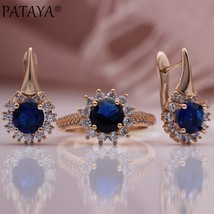 New 585 Rose GolWomen Fashion Jewelry Set Gift Dark Blue Round Natural Zircon Su - £18.70 GBP