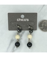 Chico&#39;s Silver Tone Rhinestone Beaded Dangle Earrings Pierced Pair - £7.78 GBP
