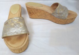 Coach mules Signature Metallic platform cork wedge sandal shoes &quot;Joanne&quot; Sz 9B - £23.59 GBP