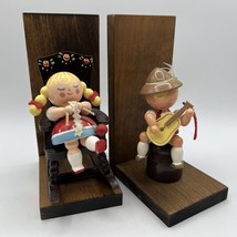 Vtg German Erzgebirge Style Boy Girl Bookends Nursery Rocking Chair Wood - $42.06