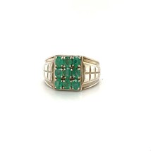 Vintage Sterling Signed D&#39;Joy Cluster Channel Emerald Gemstones Ring Band 8 1/4 - £51.59 GBP