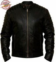 Black Genuine Men&#39;s Fashion Real Pakistani Leather Biker Style Motorcycle Jacket - £90.07 GBP