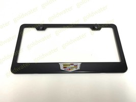3D Color Cadillac Crest Logo Emblem Black PowderCoated Metal License Plate Frame - $23.44