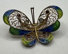 Beautiful Vintage German 800 Silver Vermeil Enamel Plique A Jour Butterfly Pin - £15.50 GBP