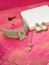 Meenakari Crystal Kundan Multistrand Necklace Earring Maangtikka Jewelry Set - £17.76 GBP
