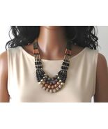 Black Brown Multi-Strand Statement Necklace | Boho Wood - $612.34 MXN