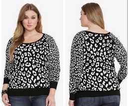 Womens Plus Size Torrid Sweater Sz 2 Black White Animal Print Cheetah 2x - £23.62 GBP