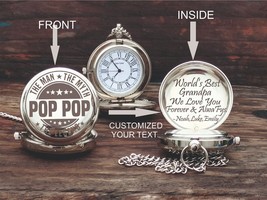 Personalized Engraved Gift For Pop Pop - Brass Pocket Watch - Christmas Gift - £18.09 GBP+