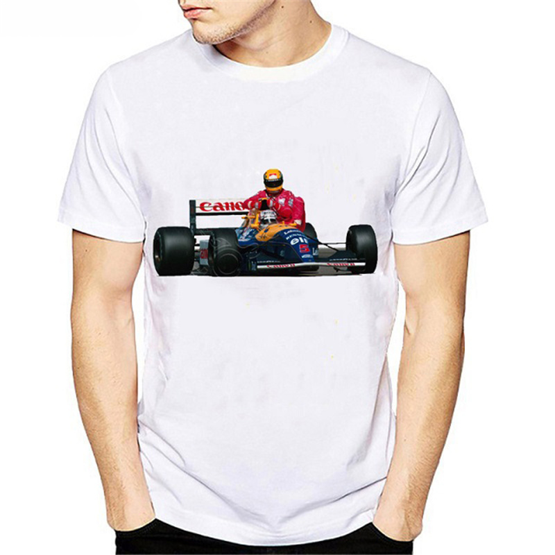 Formula 1 Nigel Mansell driving Ayrton Senna 1991 white T-Shirt - $17.82+