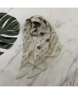 Pierre Cardin Vintage 80s Silk Scarf Cream Red Floral Long Light Paris - $20.29 CAD