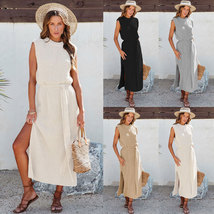 Crew-neck Knit Dress for Women, Fashion Slit Dress, Slim Sleeveless Dress - $38.99