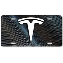 Tesla Logo Inspired Art White on Carbon FLAT Aluminum Novelty License Tag Plate - £14.38 GBP