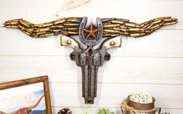 Rustic Western Longhorn Cow Skull With Horseshoe Star Bullet Casings Wall Decor - £33.55 GBP