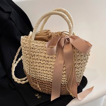 Casual Travel Beach Straw Woven Shoulder Bag For Women Handmade Drawstring Handb - £18.80 GBP