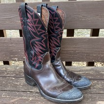 Vintage Rare Nocona Cowboy Brown, Black &amp; Red Leather Boots 9.5 D Western - £139.38 GBP