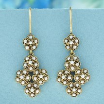 Natural Pearl Vintage Style Floral Earrings in Solid 9K Yellow Gold - £672.31 GBP