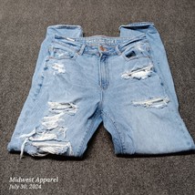 American Eagle Mom Jeans Women 4 Regular Blue Distressed Stretch - $12.14