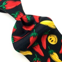 Puritan Tie Black Red Yellow Chili Pepper Smiley Face Silk Necktie I15-344 NWT - £15.54 GBP