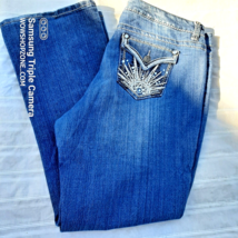 9 West Vintage America Jeans Women Size 16 RA Style Indigo Denim Distressed Boot - £17.10 GBP