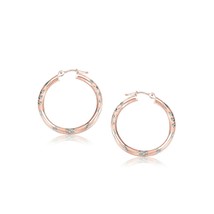 14k Rose Gold 25mm Fancy Fashionable Diamond Cut Hoop Earrings 3mm Wide - £209.81 GBP