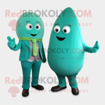 Turquoise Green Bean mascot costume character dressed with a Suit Jacket and Cum - £976.16 GBP