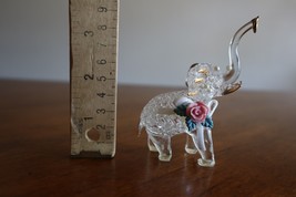 Miniature Elephant Spun Art Glass Figurine Gold Accents Trunk Up Luck 3.5&quot; - $9.99