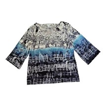 Chico’s Size 3/Large Velour Blue Gray Silver Abstract Print Top Romantic Soft - £13.78 GBP