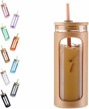 20oz Glass Water Tumble with Straw and Lid Bamboo Lids Water Bottle Iced... - £31.11 GBP
