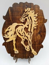Vintage Horse Scroll Saw Wood Handcrafted Wall Folk Art Décor Plaque - £18.54 GBP